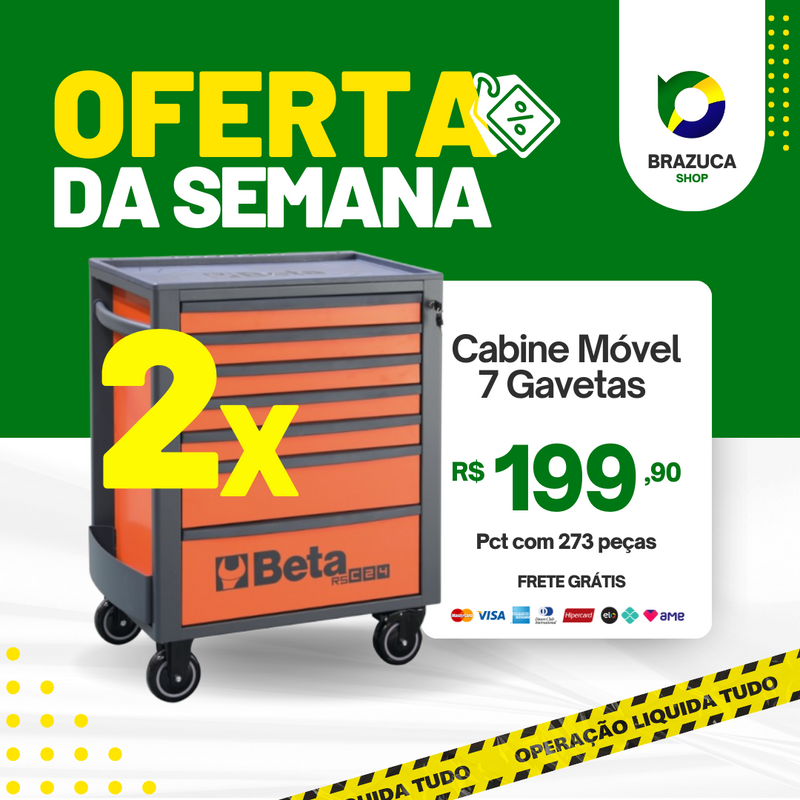 Cabine rolante móvel com 7 gavetas (273 Ferramentas) + Brindes