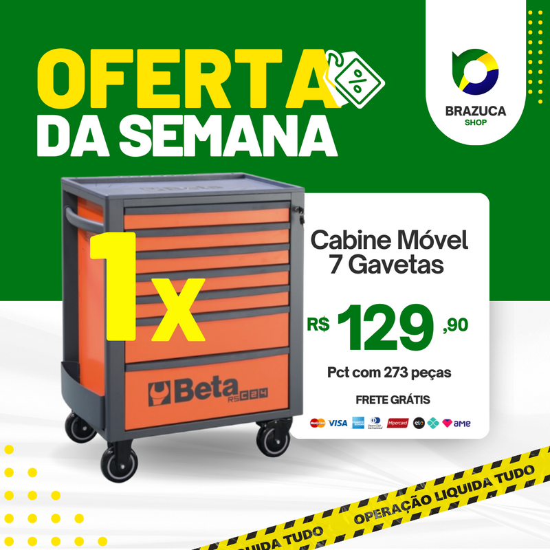 Cabine rolante móvel com 7 gavetas (273 Ferramentas) + Brindes