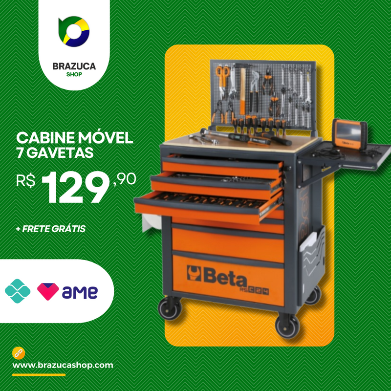 Cabine rolante móvel com 7 gavetas (273 Ferramentas) + Brindes