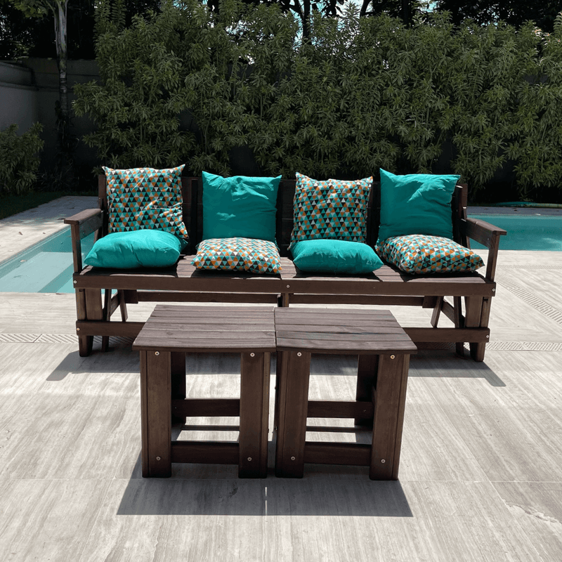 Banco Que Vira Mesa de 8 Lugares (+ 2 Mesinhas de centro) (+ Kit 8 Almofadas)