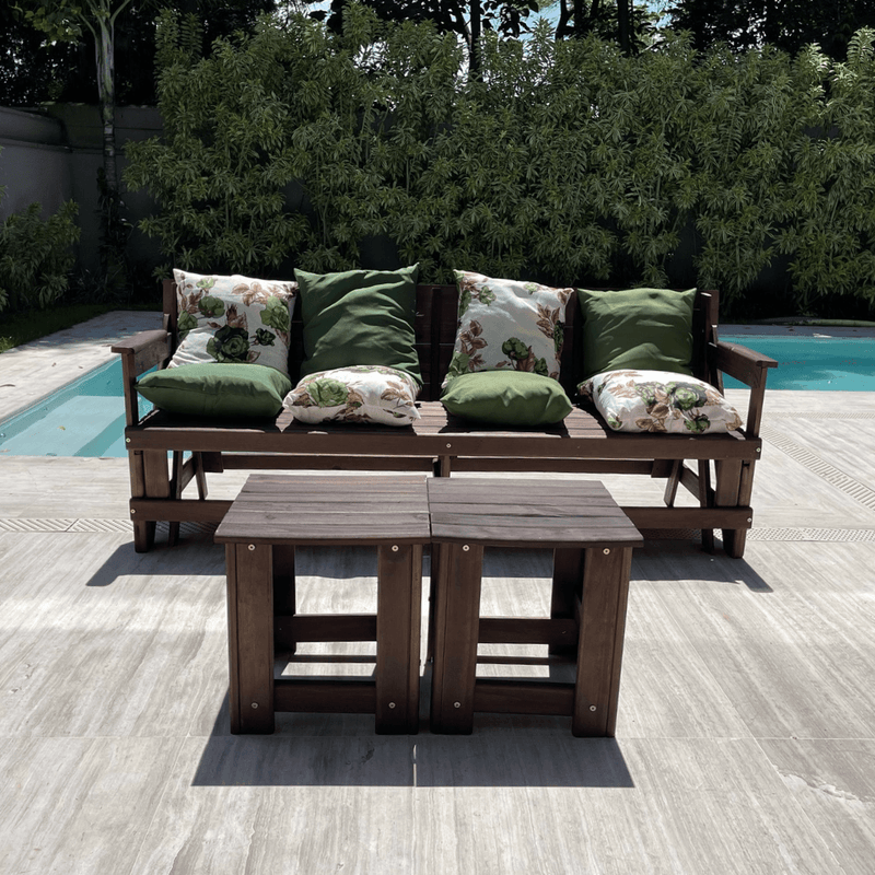 Banco Que Vira Mesa de 8 Lugares (+ 2 Mesinhas de centro) (+ Kit 8 Almofadas)