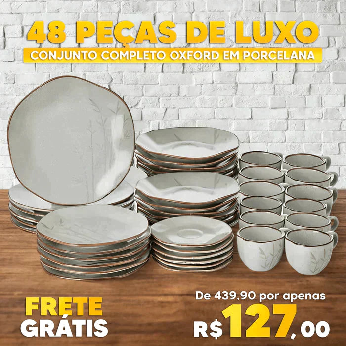 Conjunto Oxford® de Luxo com 48 Peças de Jantar em Porcelana (APENAS HOJE)