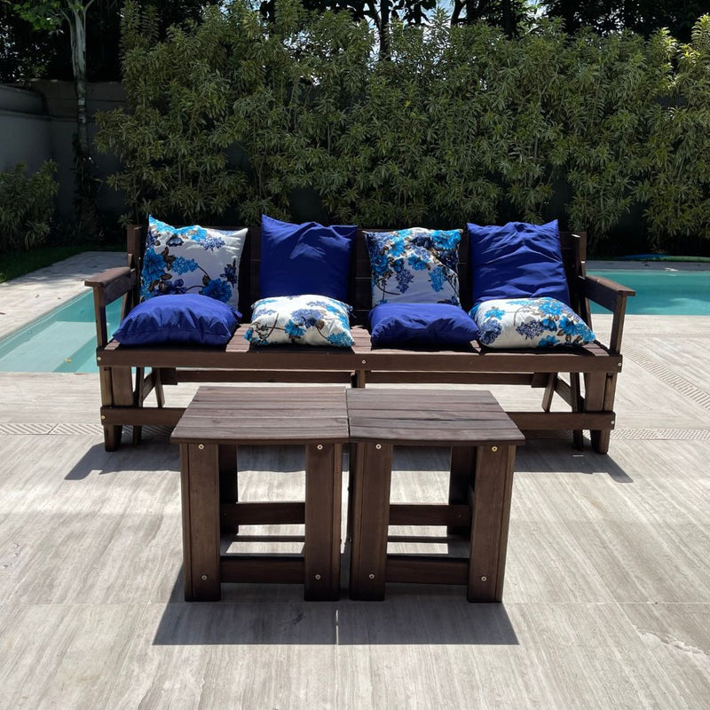 Banco Que Vira Mesa de 8 Lugares (+ 2 Mesinhas de centro) (+ Kit 8 Almofadas)