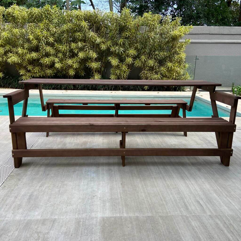 Banco Que Vira Mesa de 8 Lugares (+ 2 Mesinhas de centro) (+ Kit 8 Almofadas)