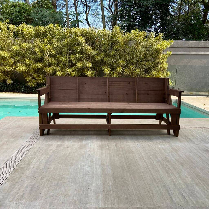 Banco Que Vira Mesa de 8 Lugares (+ 2 Mesinhas de centro) (+ Kit 8 Almofadas)