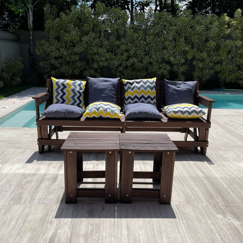 Banco Que Vira Mesa de 8 Lugares (+ 2 Mesinhas de centro) (+ Kit 8 Almofadas)