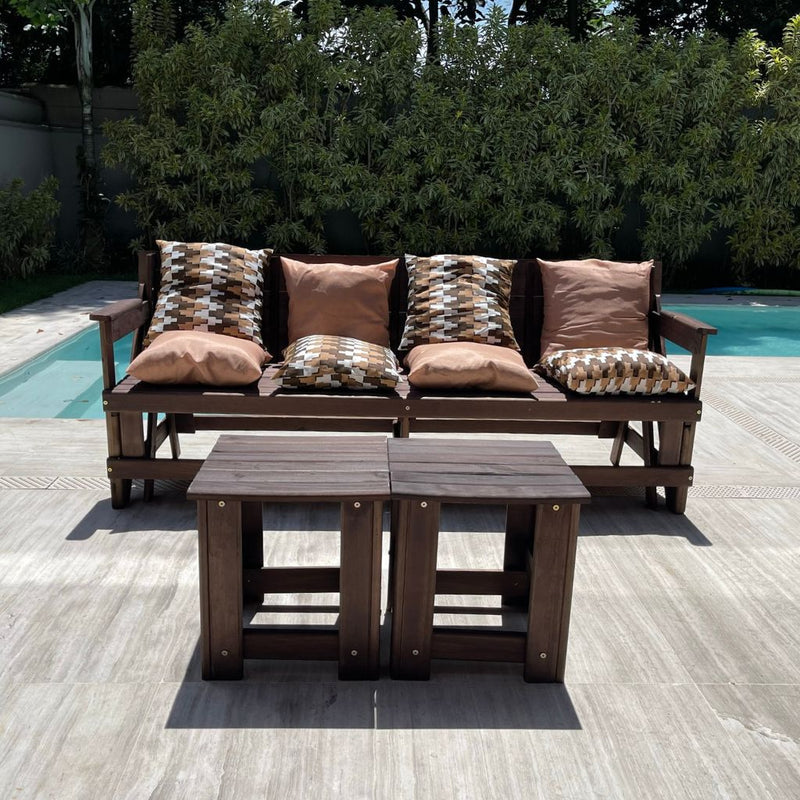 Banco Que Vira Mesa de 8 Lugares (+ 2 Mesinhas de centro) (+ Kit 8 Almofadas)