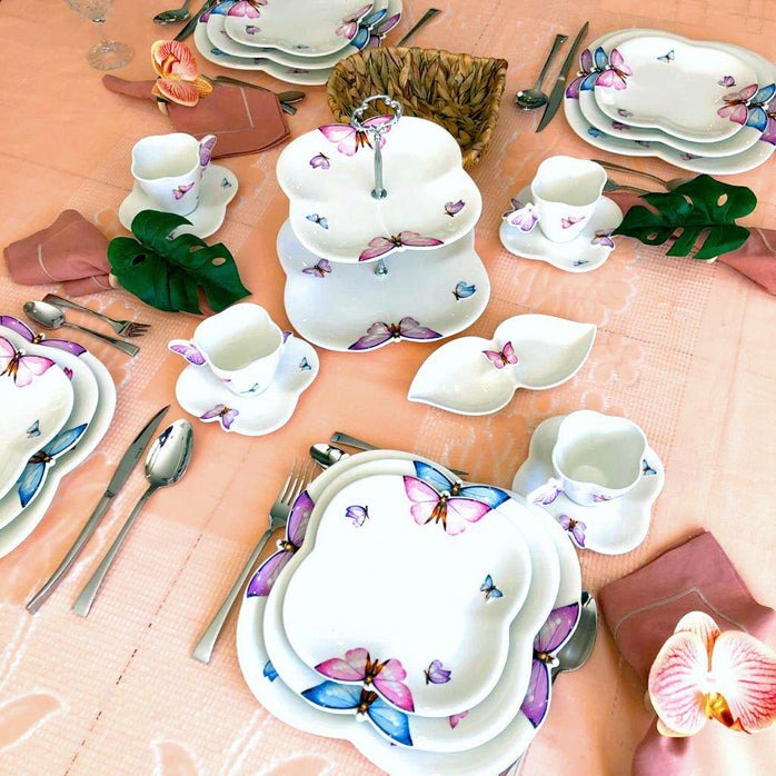 Jogo de Jantar de Porcelana Borboleta - 42 Peças (Frete Grátis)