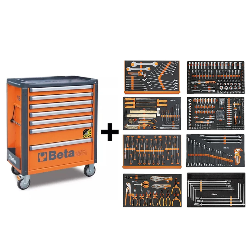 Cabine rolante móvel com 7 gavetas (273 Ferramentas) + Brindes