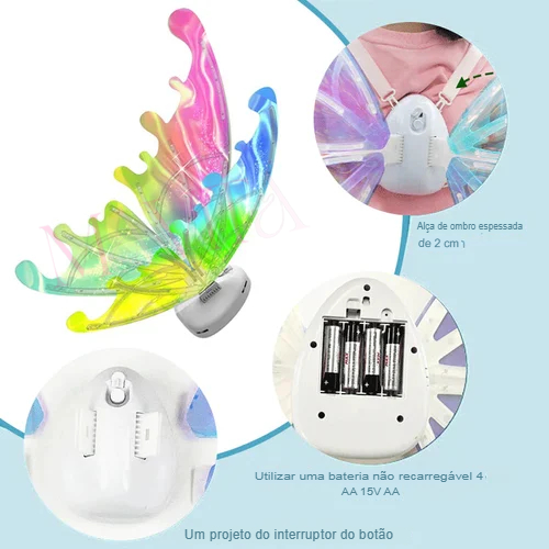 Asas de Fada com LED e Música: Encante-se com Brilho e Fantasia + Vestido